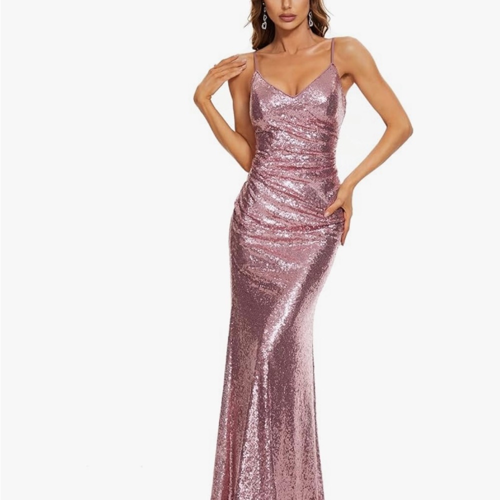 Elegant Pink Sequin Evening Gown